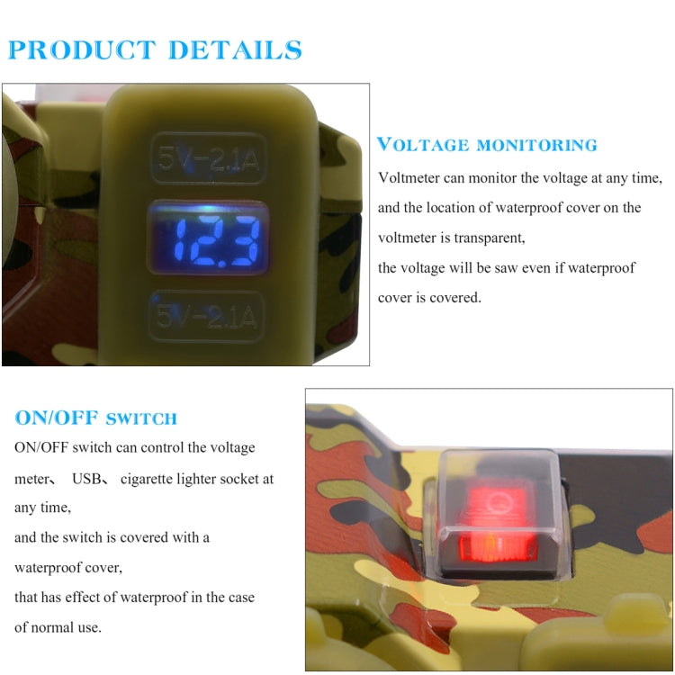 Motorcycle Waterproof DC12 4.2A Dual USB Charger Adapter + Voltmeter + Cigarette Lighter