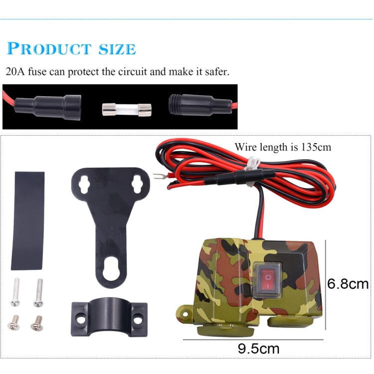 Motorcycle Waterproof DC12 4.2A Dual USB Charger Adapter + Voltmeter + Cigarette Lighter