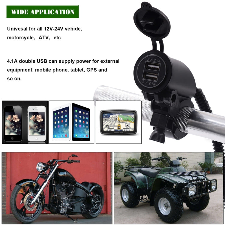Motorcycle Faucet Dual USB Charger DC12-24V 4.2A IP66 with Aperture
