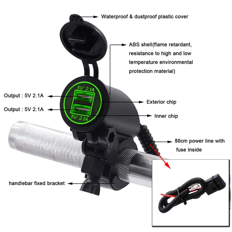 Motorcycle Faucet Dual USB Charger DC12-24V 4.2A IP66 with Aperture