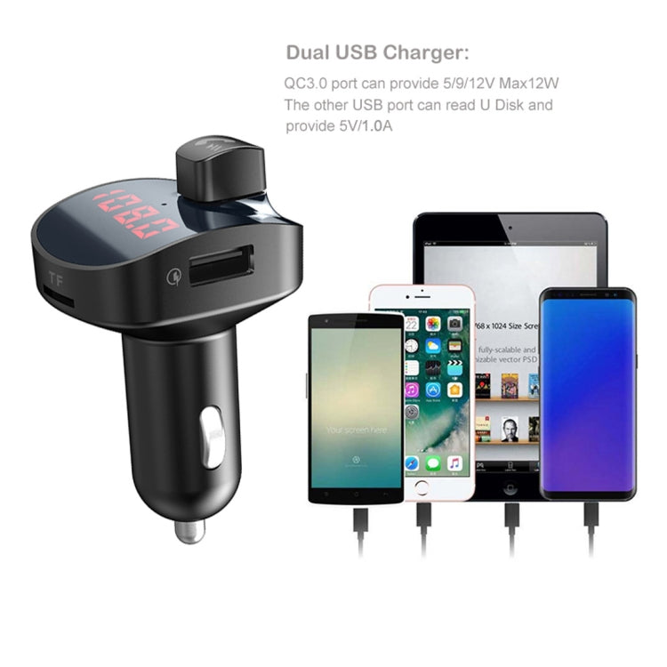 BBL08 Dual USB Charging Smart Bluetooth FM Transmitter MP3 Music Player Car Kit, Support Hands-Free Call  & TF Card & U Disk
