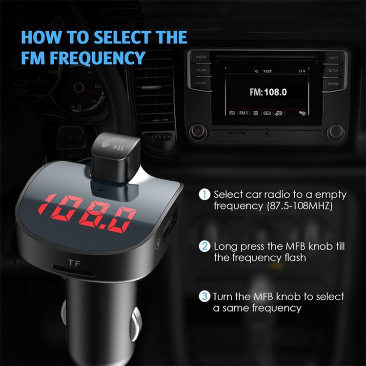 BBL08 Dual USB Charging Smart Bluetooth FM Transmitter MP3 Music Player Car Kit, Support Hands-Free Call  & TF Card & U Disk