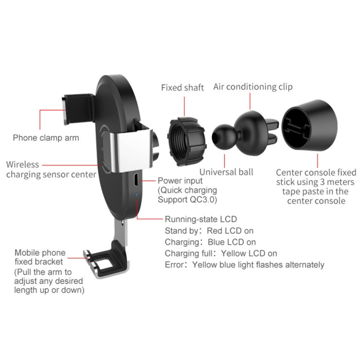 BQ001 10W Car QC 3.0 Fast Charging Wireless Charger