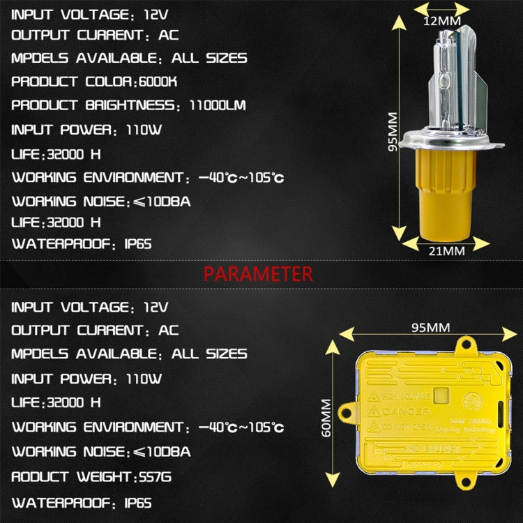 One Set 9003 H4 HB2 AC 12V 55W 5500LM IP65 Waterproof Xenon Lamps  6000K Car Light Headlight HID Xenon Bulb Kit