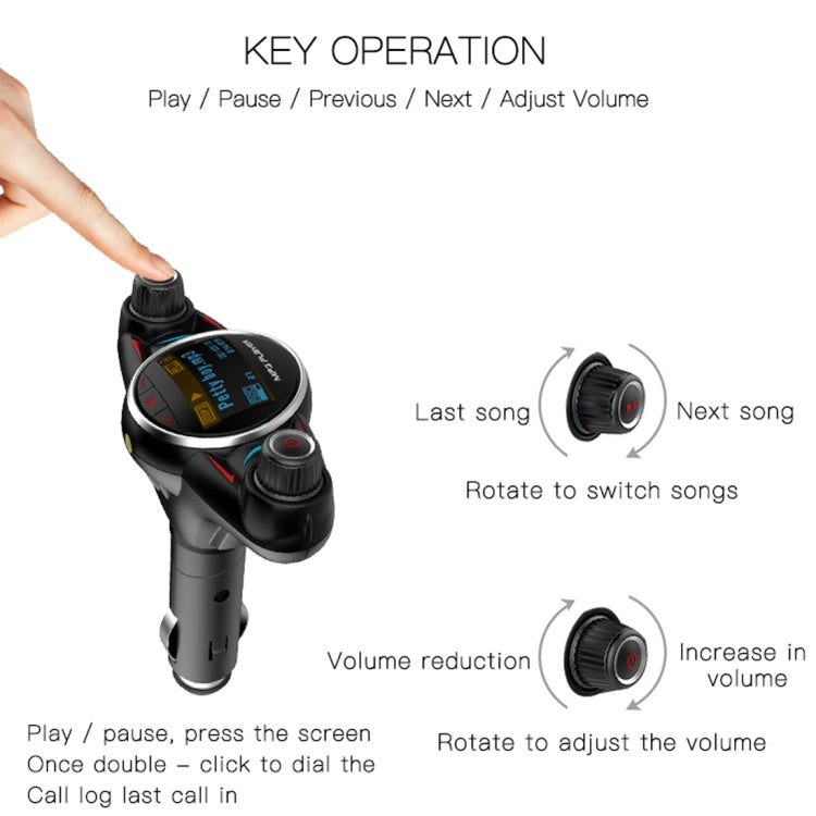 BT08 USB Charging Smart Bluetooth FM Transmitter MP3 Music Player Car Kit, Support Hands-Free Call  & TF Card & U Disk