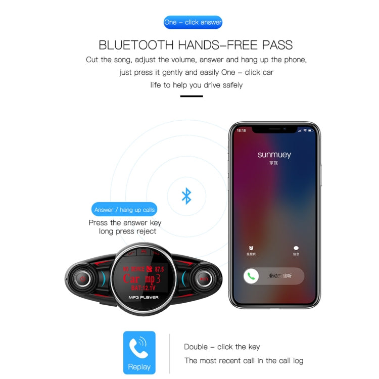 BT08 USB Charging Smart Bluetooth FM Transmitter MP3 Music Player Car Kit, Support Hands-Free Call  & TF Card & U Disk