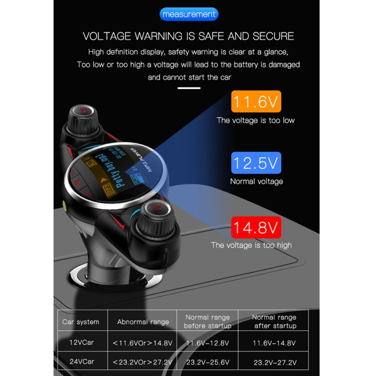 BT08 USB Charging Smart Bluetooth FM Transmitter MP3 Music Player Car Kit, Support Hands-Free Call  & TF Card & U Disk