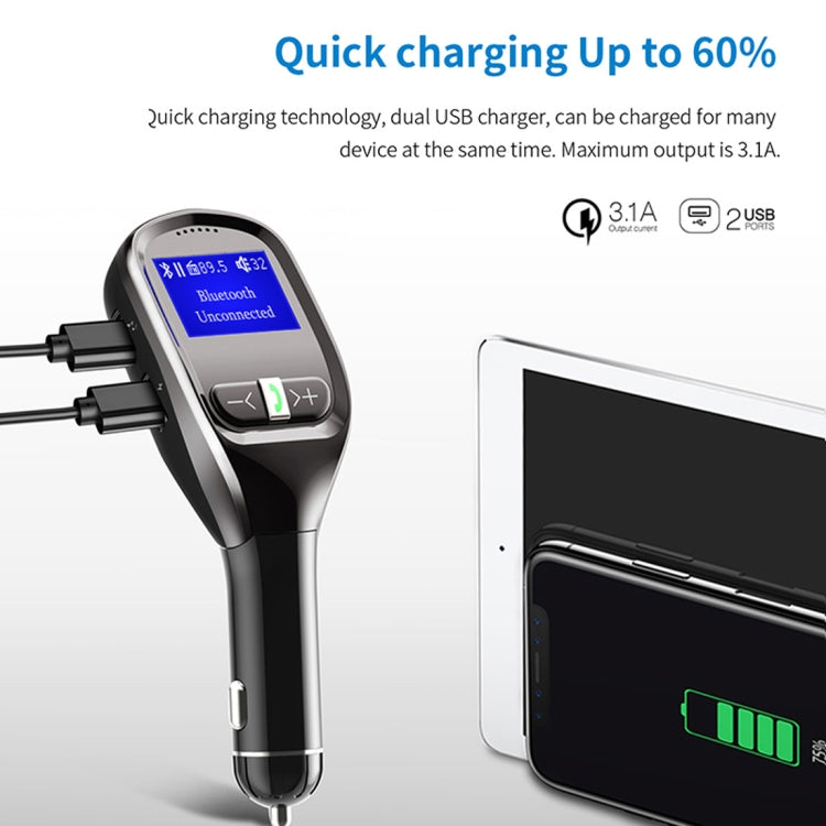 G11 Dual USB Charging Smart Bluetooth FM Transmitter MP3 Music Player Car Kit, Support Hands-Free Call  & TF Card & U Disk(Max 32GB)