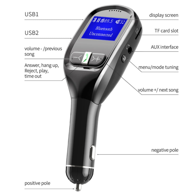 G11 Dual USB Charging Smart Bluetooth FM Transmitter MP3 Music Player Car Kit, Support Hands-Free Call  & TF Card & U Disk(Max 32GB)
