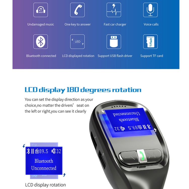G11 Dual USB Charging Smart Bluetooth FM Transmitter MP3 Music Player Car Kit, Support Hands-Free Call  & TF Card & U Disk(Max 32GB)