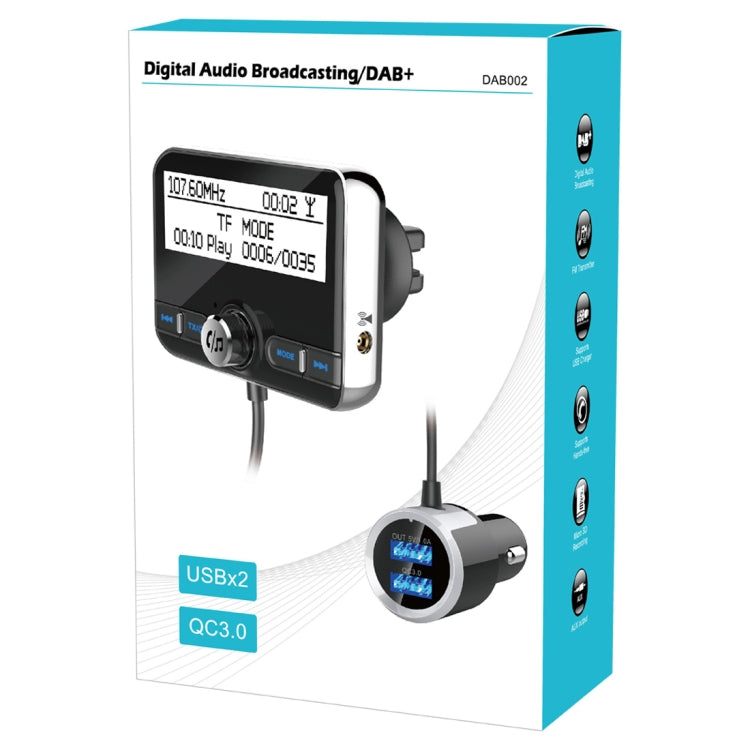 DAB002 Car DAB Dual USB Charging Smart Bluetooth Digital FM Transmitter MP3 Music Player Car Kit, Support Hands-Free Call  & TF Card