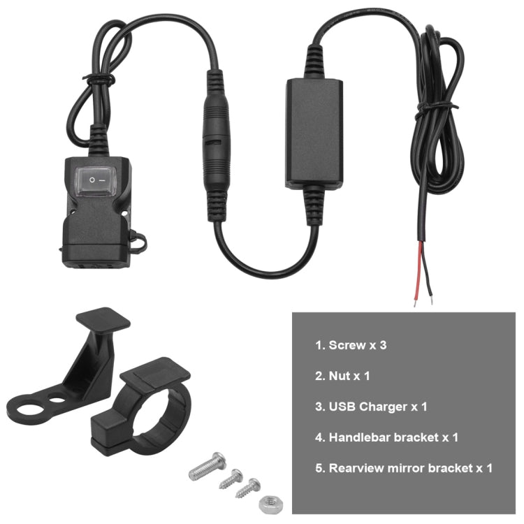 Motorcycle Waterproof 3.1A Dual USB Fast Charger Adapter with Switch