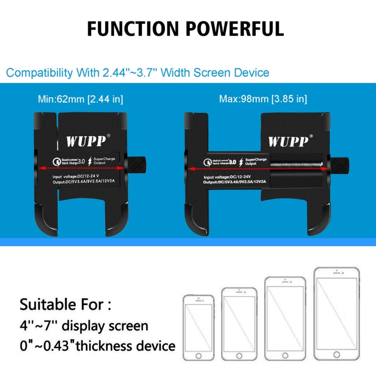 Motorcycle Waterproof QC 3.0 USB Port Fast Charger Adapter Aluminum Alloy Rearview Mirror Holder with Switch (Black)