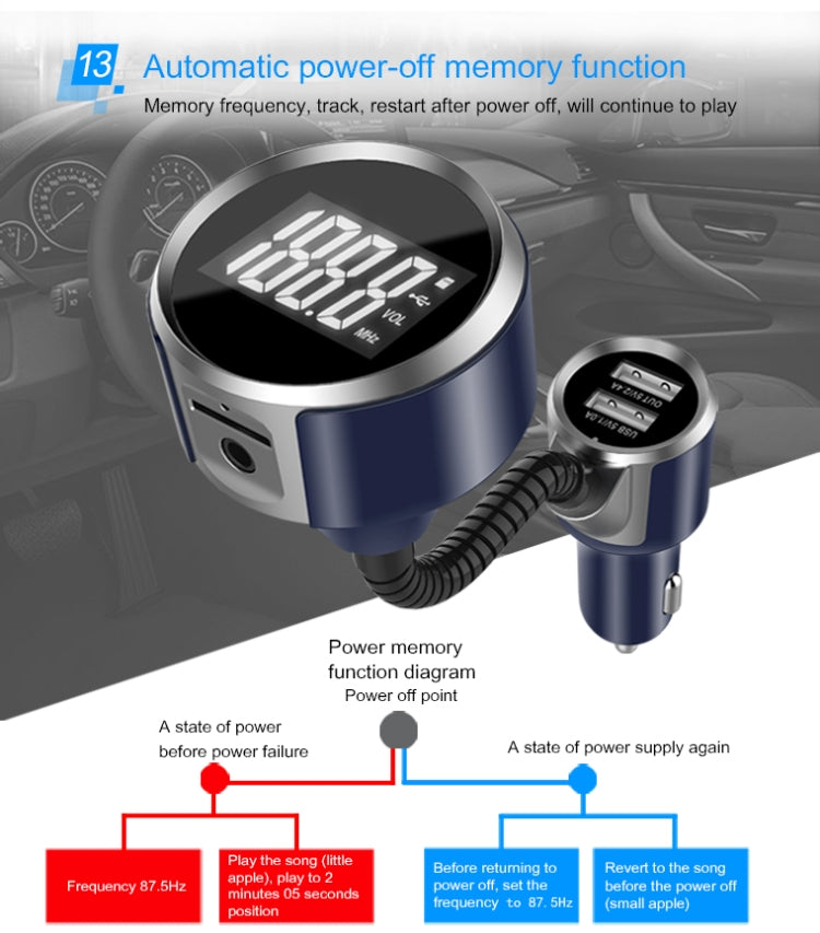 Wireless Bluetooth FM Transmitter Radio Adapter Car Charger, with Hand-Free Calling and 1.4 inch LCD Display, Music Player Support TF Card USB Flash Drive AUX Output