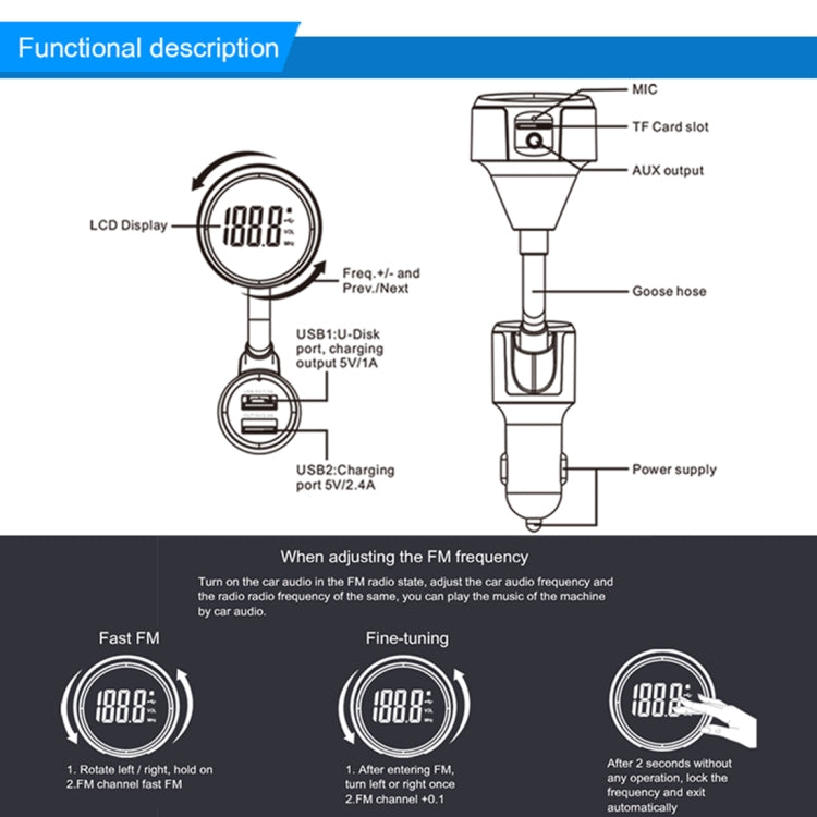 Wireless Bluetooth FM Transmitter Radio Adapter Car Charger, with Hand-Free Calling and 1.4 inch LCD Display, Music Player Support TF Card USB Flash Drive AUX Output