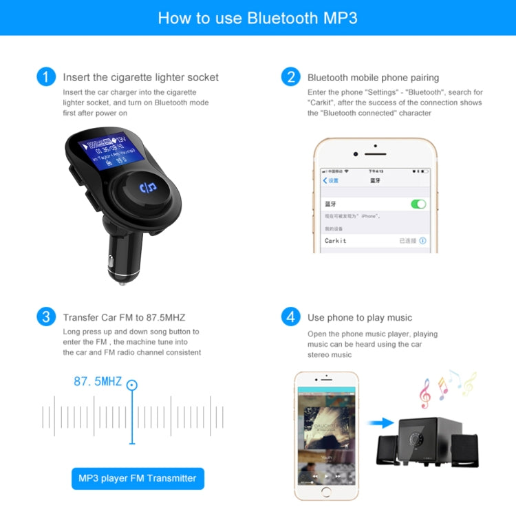 BC28 Wireless Bluetooth FM Transmitter Radio Adapter Car Charger, with 1.4 inch LCD Display, Music Player Support TF Card USB Flash Drive AUX Output for Smartphones