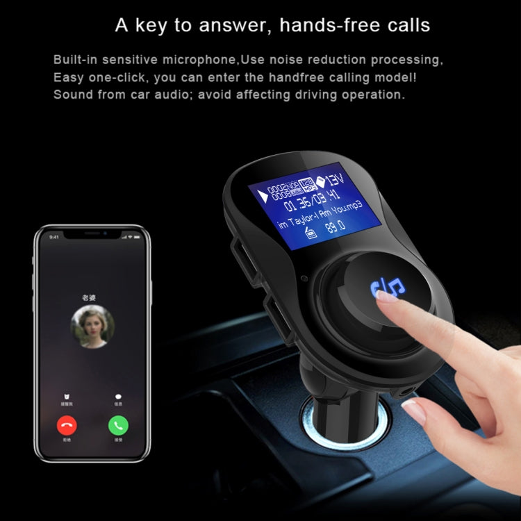 BC28 Wireless Bluetooth FM Transmitter Radio Adapter Car Charger, with 1.4 inch LCD Display, Music Player Support TF Card USB Flash Drive AUX Output for Smartphones