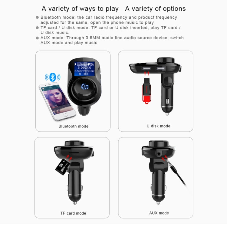 BC28 Wireless Bluetooth FM Transmitter Radio Adapter Car Charger, with 1.4 inch LCD Display, Music Player Support TF Card USB Flash Drive AUX Output for Smartphones