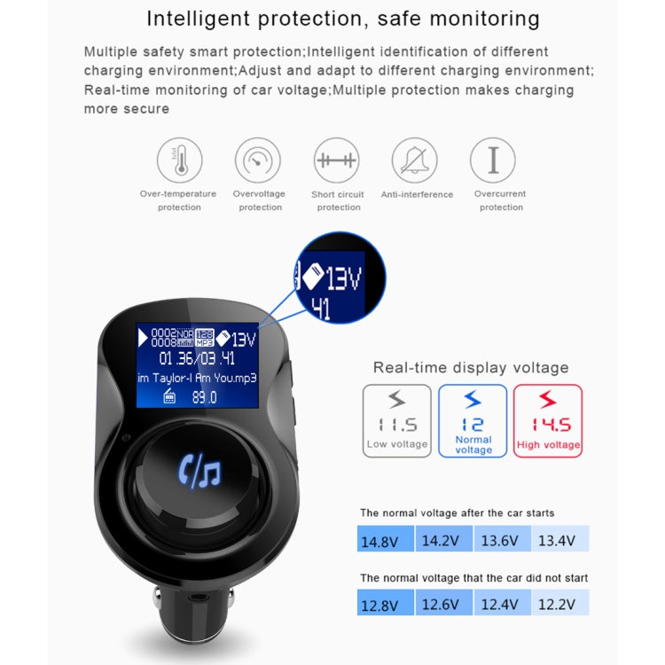 BC28 Wireless Bluetooth FM Transmitter Radio Adapter Car Charger, with 1.4 inch LCD Display, Music Player Support TF Card USB Flash Drive AUX Output for Smartphones