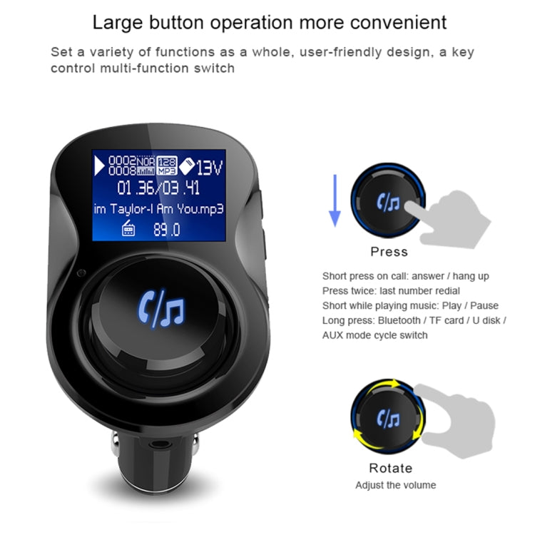 BC28 Wireless Bluetooth FM Transmitter Radio Adapter Car Charger, with 1.4 inch LCD Display, Music Player Support TF Card USB Flash Drive AUX Output for Smartphones