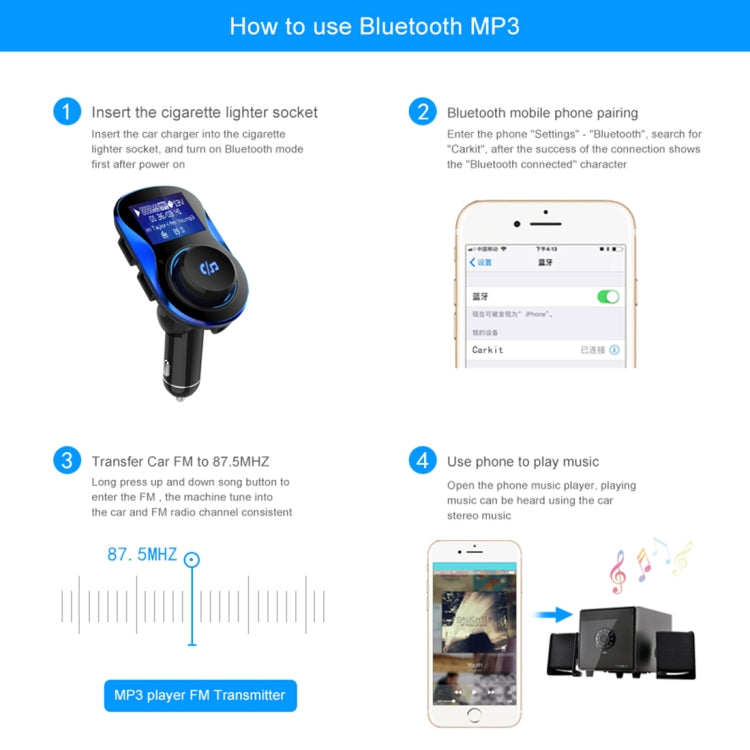 BC28 Wireless Bluetooth FM Transmitter Radio Adapter Car Charger, with 1.4 inch LCD Display, Music Player Support TF Card USB Flash Drive AUX Output for Smartphones