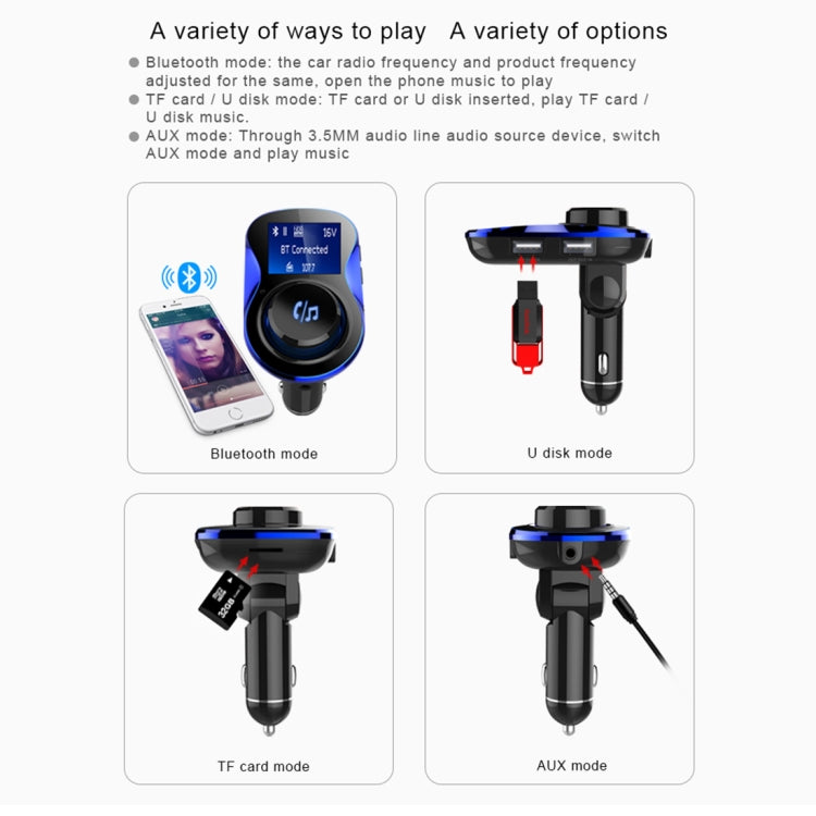 BC28 Wireless Bluetooth FM Transmitter Radio Adapter Car Charger, with 1.4 inch LCD Display, Music Player Support TF Card USB Flash Drive AUX Output for Smartphones