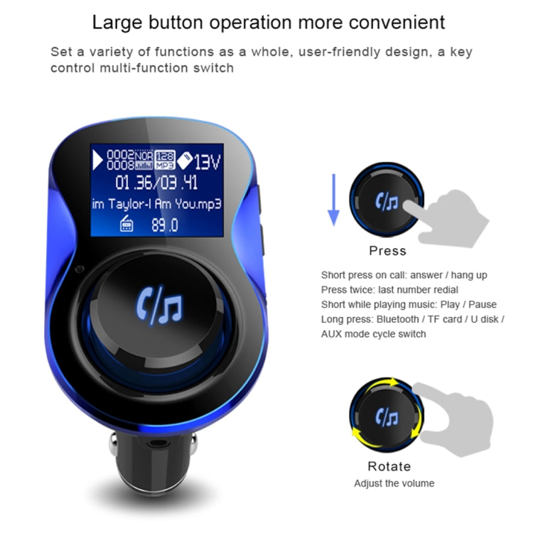 BC28 Wireless Bluetooth FM Transmitter Radio Adapter Car Charger, with 1.4 inch LCD Display, Music Player Support TF Card USB Flash Drive AUX Output for Smartphones