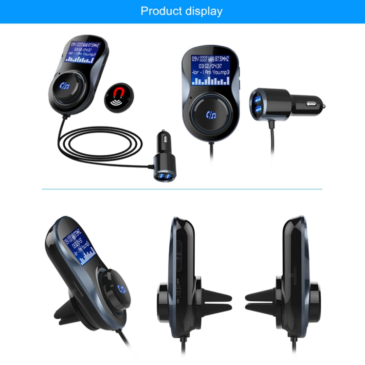 BC30 Wireless Bluetooth FM Transmitter Radio Adapter Car Charger, with Hand-Free Calling and 1.4 inch LCD Display, Supports TF Card Slot USB Car Charger for Smartphones
