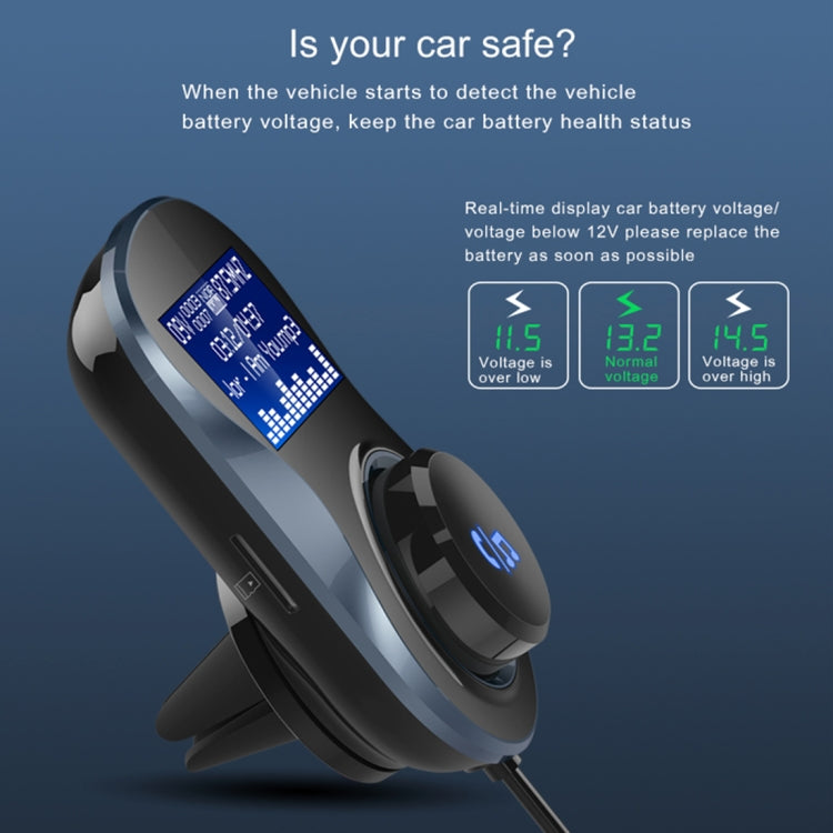 BC30 Wireless Bluetooth FM Transmitter Radio Adapter Car Charger, with Hand-Free Calling and 1.4 inch LCD Display, Supports TF Card Slot USB Car Charger for Smartphones