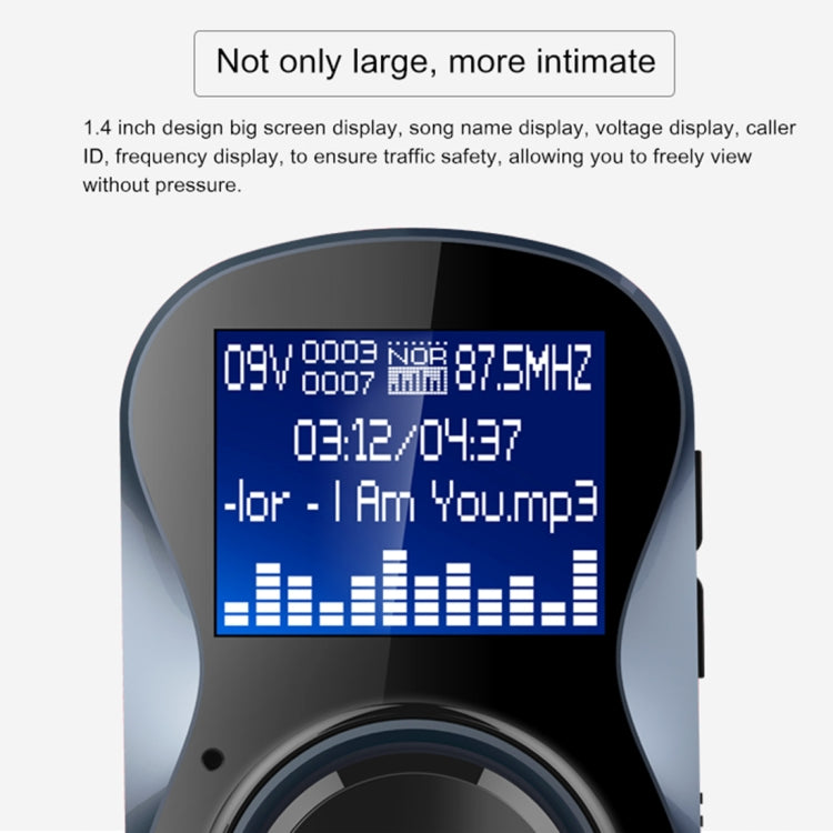 BC30 Wireless Bluetooth FM Transmitter Radio Adapter Car Charger, with Hand-Free Calling and 1.4 inch LCD Display, Supports TF Card Slot USB Car Charger for Smartphones