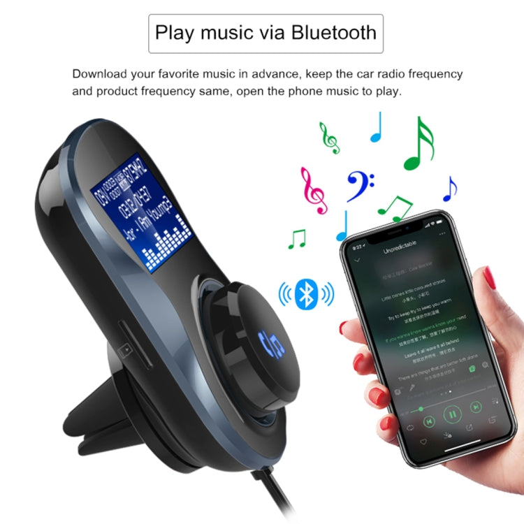 BC30 Wireless Bluetooth FM Transmitter Radio Adapter Car Charger, with Hand-Free Calling and 1.4 inch LCD Display, Supports TF Card Slot USB Car Charger for Smartphones