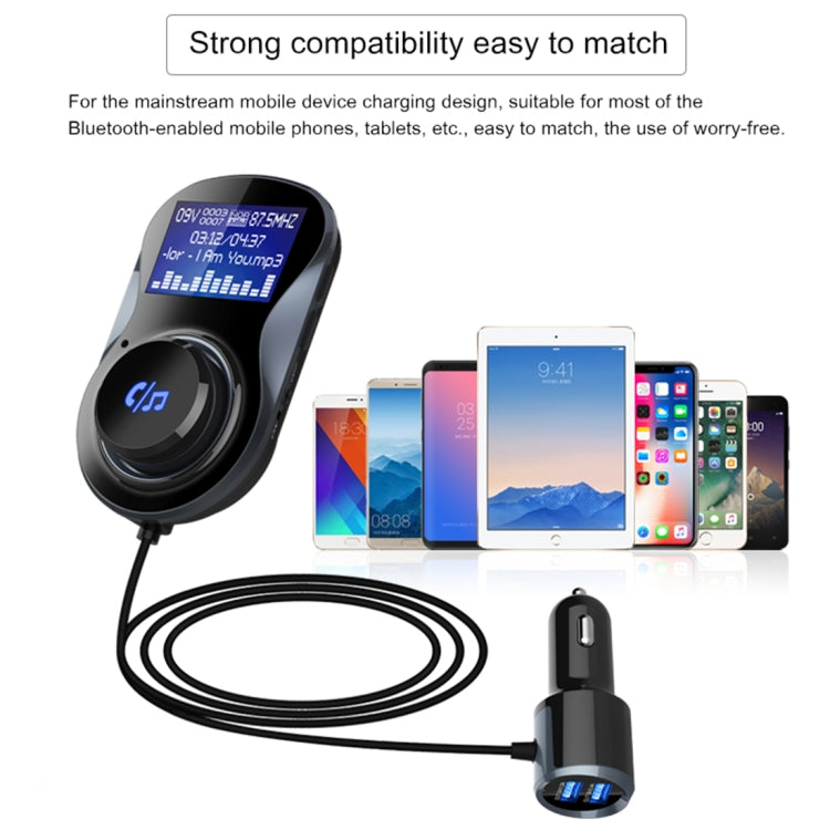 BC30 Wireless Bluetooth FM Transmitter Radio Adapter Car Charger, with Hand-Free Calling and 1.4 inch LCD Display, Supports TF Card Slot USB Car Charger for Smartphones