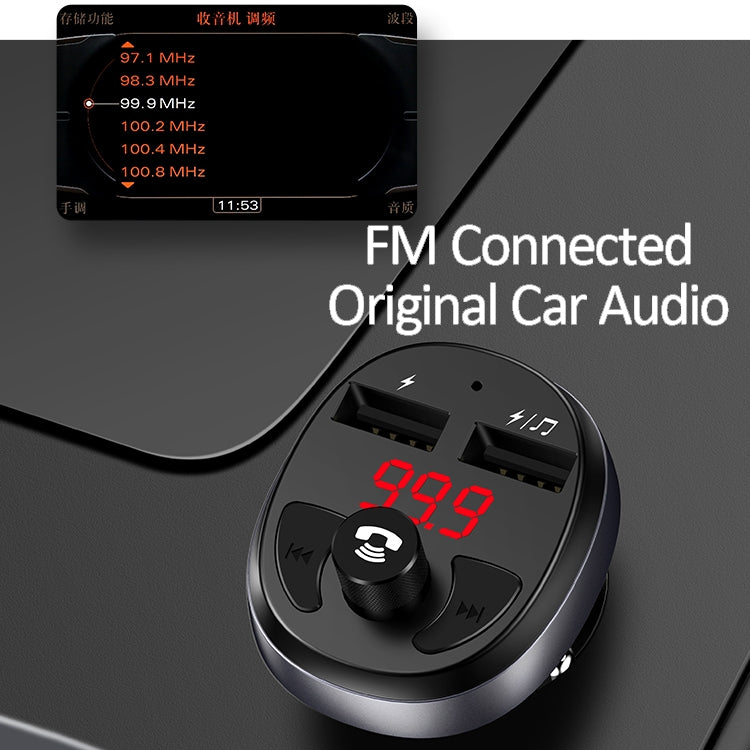 USAMS US-CC062 C11 Wireless Bluetooth4.2 Car FM Transmitter MP3 Music Player with Dual USB Ports(Black)