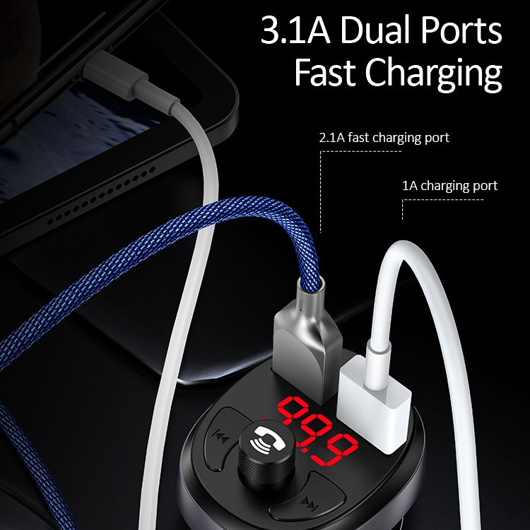 USAMS US-CC062 C11 Wireless Bluetooth4.2 Car FM Transmitter MP3 Music Player with Dual USB Ports(Black)