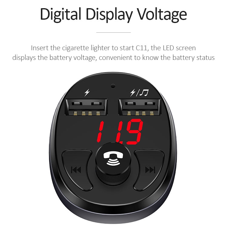 USAMS US-CC062 C11 Wireless Bluetooth4.2 Car FM Transmitter MP3 Music Player with Dual USB Ports(Black)