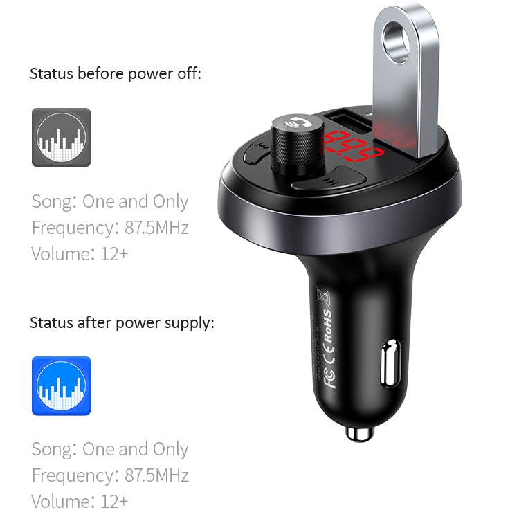 USAMS US-CC062 C11 Wireless Bluetooth4.2 Car FM Transmitter MP3 Music Player with Dual USB Ports(Black)