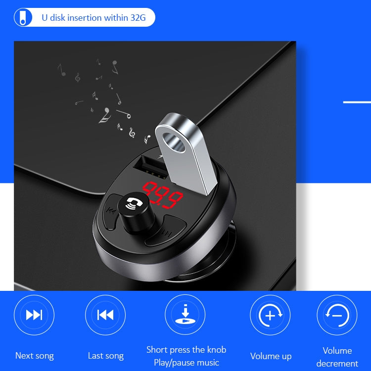 USAMS US-CC062 C11 Wireless Bluetooth4.2 Car FM Transmitter MP3 Music Player with Dual USB Ports(Black)