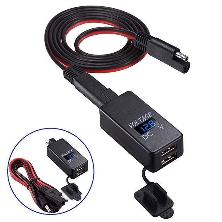 Motorcycle Car Charger Dual USB Mobile Phone Charger with Digital Voltage Display