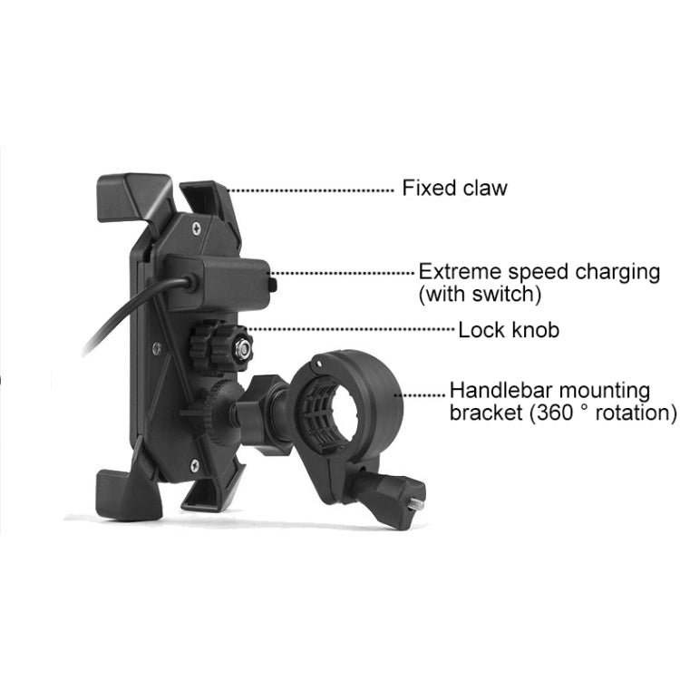 Motorcycle Mobile Phone Charging Stand with USB Charging, Suitable for 3.5-7 inch Phones