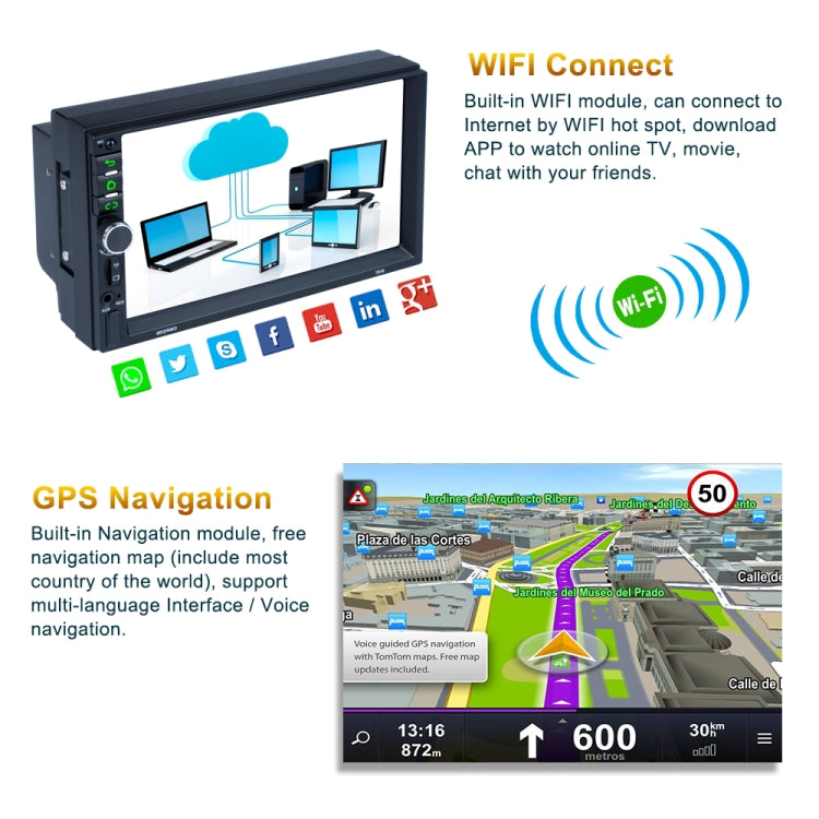 7918 HD 7 inch Universal Car Android 8.1 Radio Receiver MP5 Player, Support FM & AM & Bluetooth & TF Card & WiFi & Phone Link