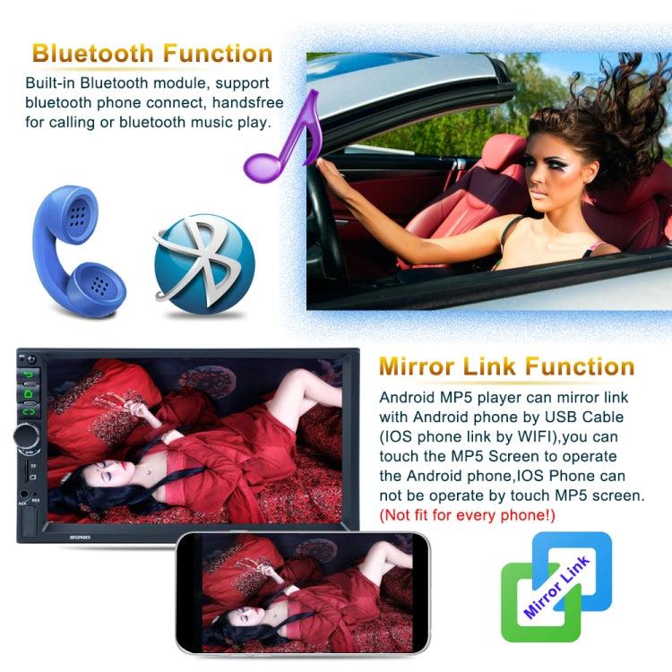 7918 HD 7 inch Universal Car Android 8.1 Radio Receiver MP5 Player, Support FM & AM & Bluetooth & TF Card & WiFi & Phone Link
