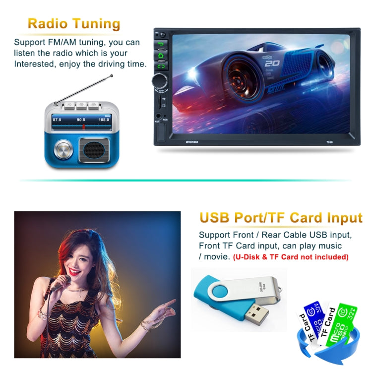 7918 HD 7 inch Universal Car Android 8.1 Radio Receiver MP5 Player, Support FM & AM & Bluetooth & TF Card & WiFi & Phone Link