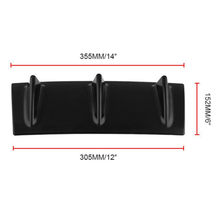 Universal Car Rear Bumper Lip Diffuser 3 Shark Fin Style Black ABS, Size: 35.0x15.0x5.0cm