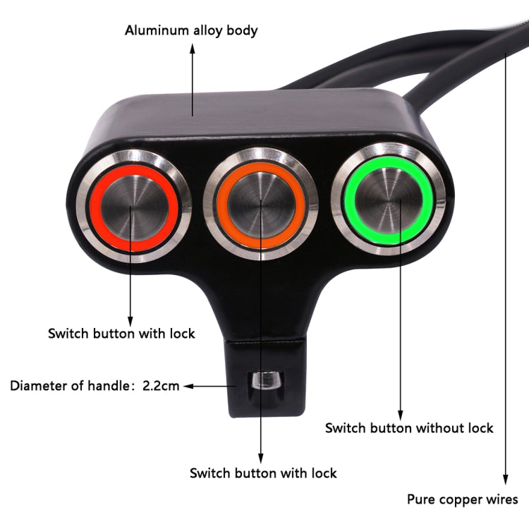 Motorcycle Headlight Auxiliary Light Horn Switches Aluminum Alloy Three-position Faucet Switches with Light