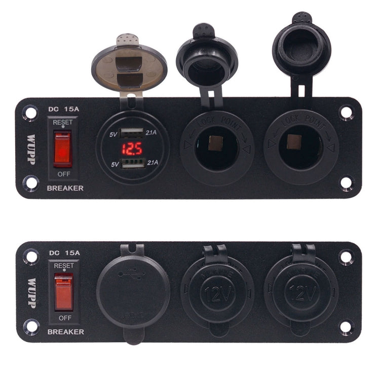 DC 12V 3 Position Switch Panel Circuit Breaker with Digital Voltmeter / Dual USB Power Charger Adapter / Cigarette Lighter Socket