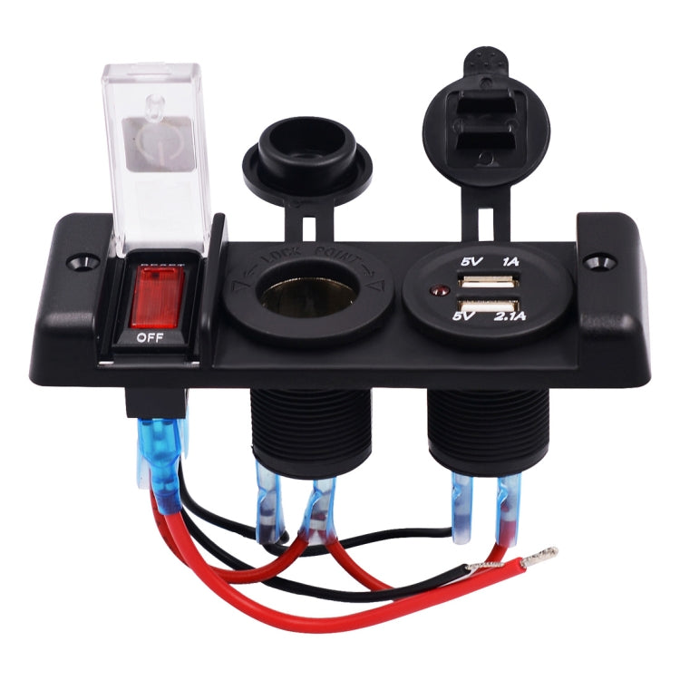 DC 12V IP66 3 Position Switch Panel Circuit Breaker with Dual USB Power Charger Adapter and Cigarette Lighter Socket
