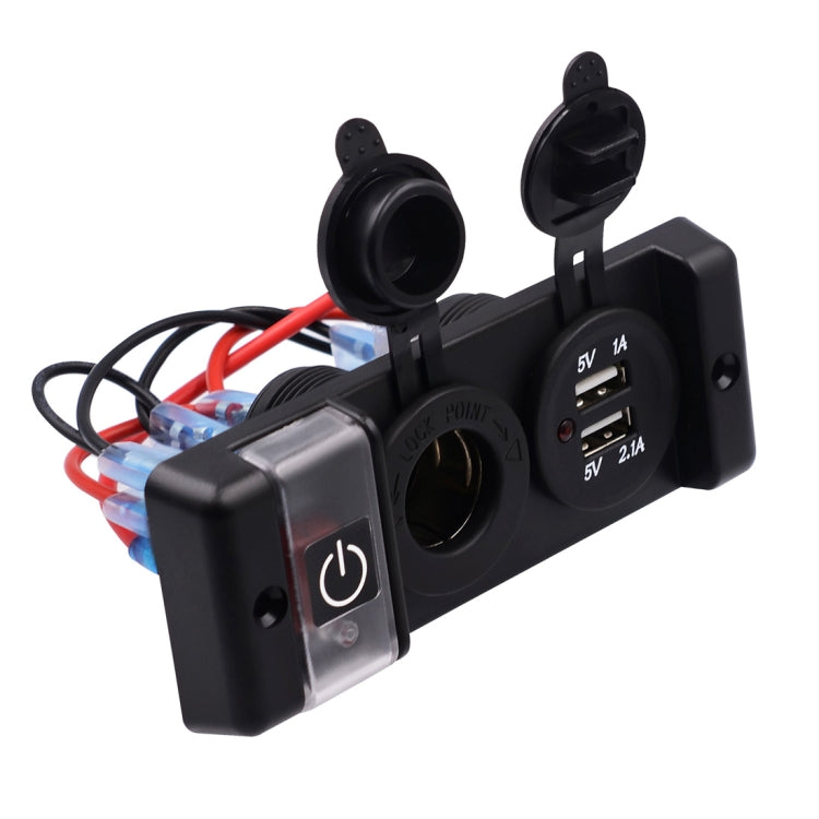 DC 12V IP66 3 Position Switch Panel Circuit Breaker with Dual USB Power Charger Adapter and Cigarette Lighter Socket