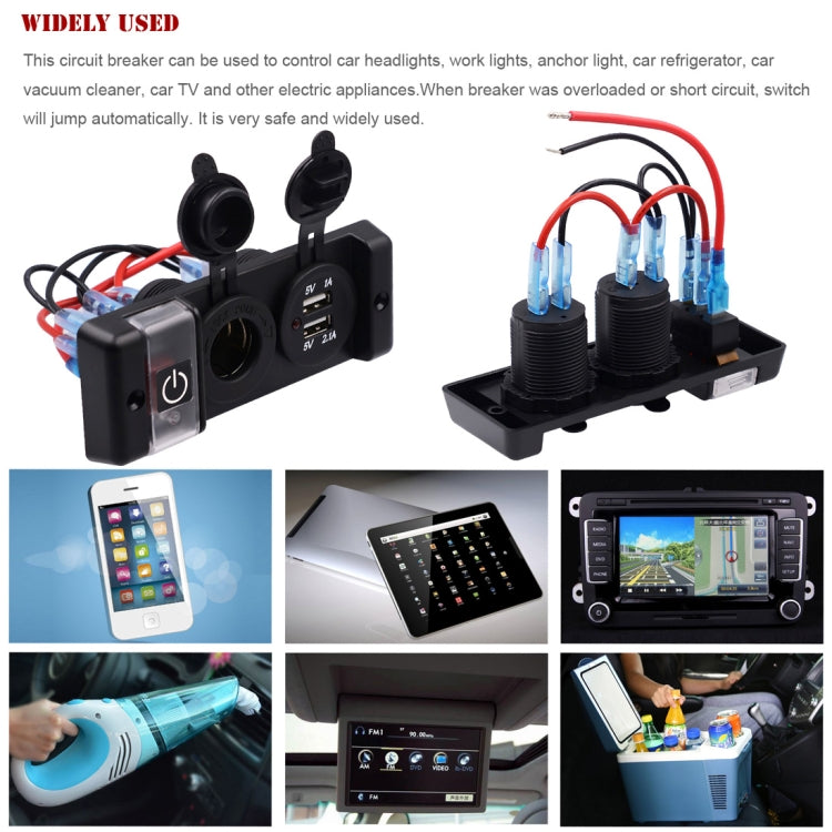 DC 12V IP66 3 Position Switch Panel Circuit Breaker with Dual USB Power Charger Adapter and Cigarette Lighter Socket