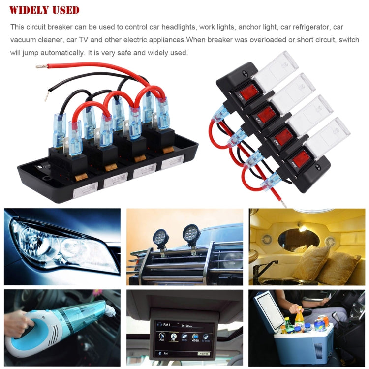 DC 12V 4 Way 16A IP66 Circuit Breakers Button Toggle Switch Panel with LED Indicator for Car RV Marine Boat