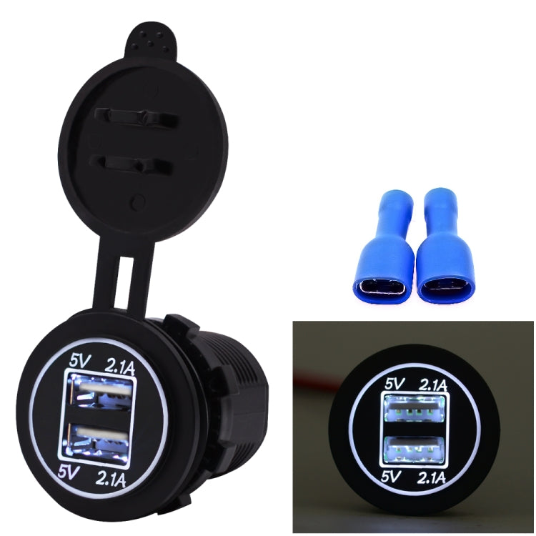 Universal Car Charger 2 Port Power Socket Power Dual USB Charger 5V 4.2A IP66 with Aperture(White Light)